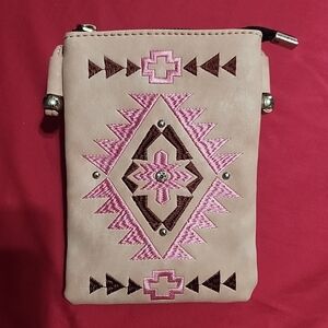 American Bling Embroidered Pink and Brown Crossbody Bag